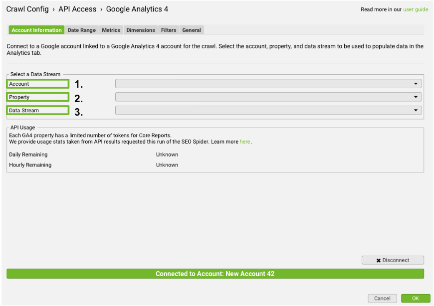Google Analytics Account, Property, and Data Stream